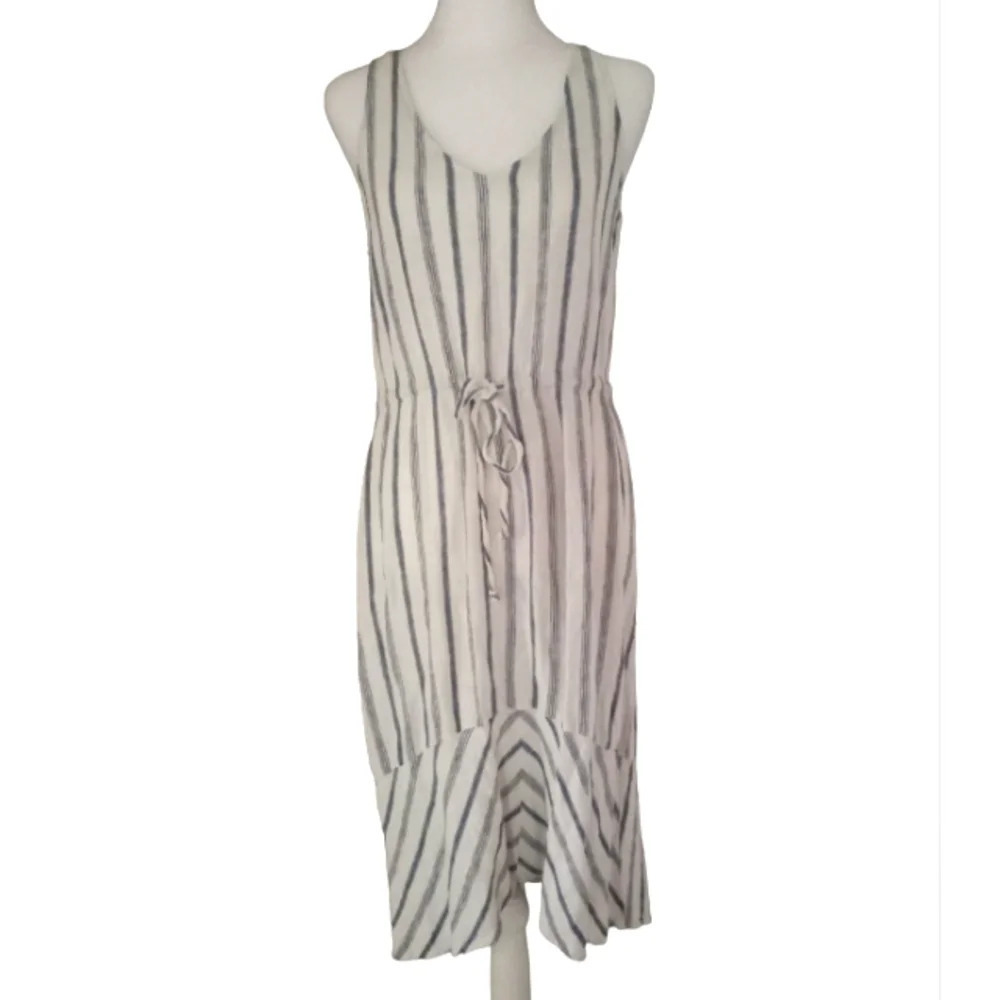 Anthropologie Drew Linen Blend Lightweight Striped Ruffle Hem Dress Size Small